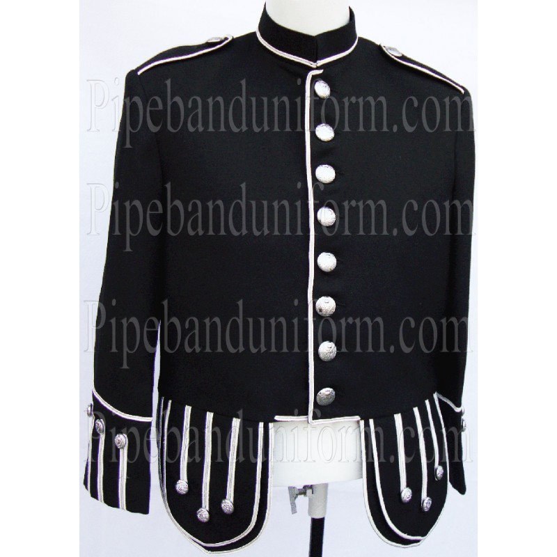 Traditional Black Bagpipers Band Uniform Doublet Kilt Jacket