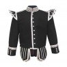 Black Pipe Band Doublet with Silver Buttons and Scrolling Silver Piping Braid