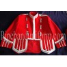 Red Pipe Band Doublet Drummers Jacket with Silver Buttons and Scrolling Silver Piping Braid