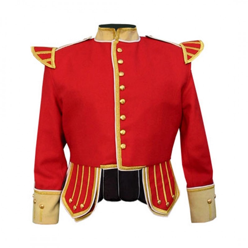 Red Buff Scottish Pipers Drummers Doublet Kilt Jacket with Gold Buttons