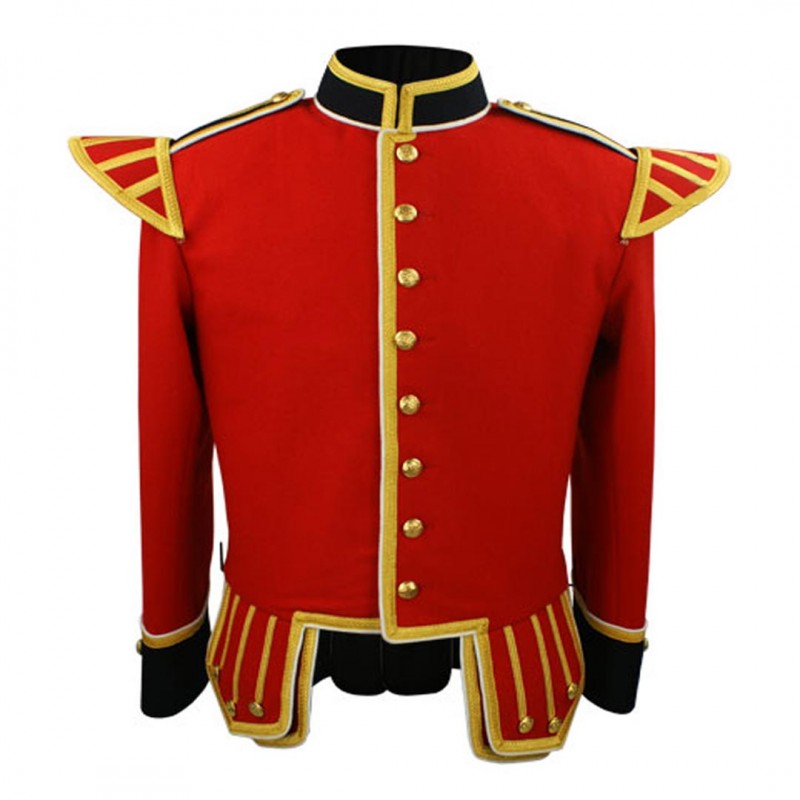 Red Navy Blue Pipers Drummers Doublet Jacket with Gold Buttons and Braid Trim