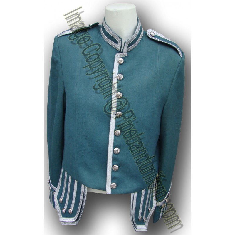 Traditional Green Pipe Band Uniform Doublet Kilt Jacket