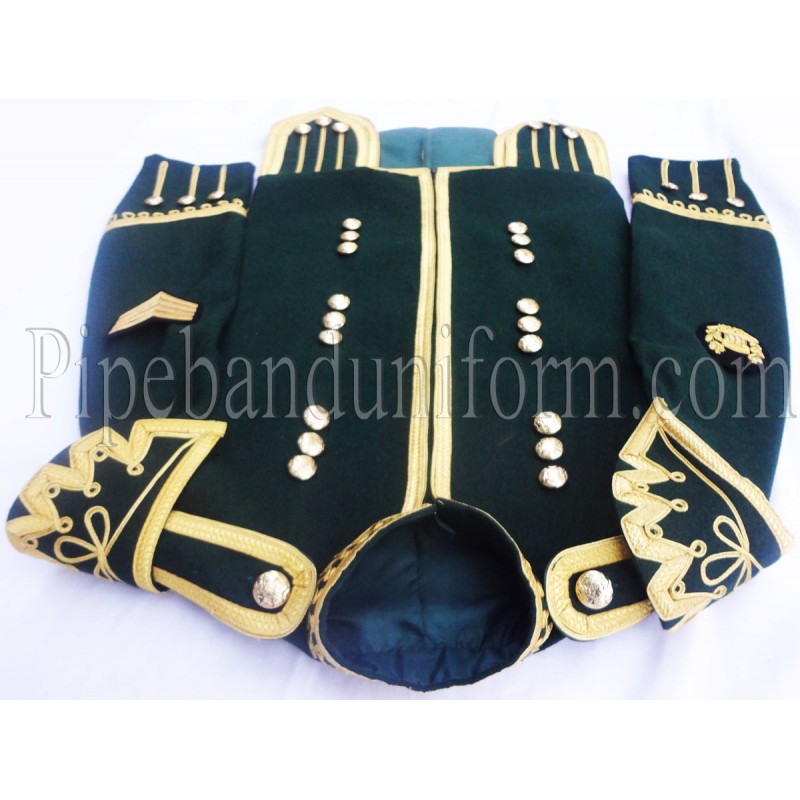 Dark Green Scottish Drum Major Military Doublet Kilt Jacket