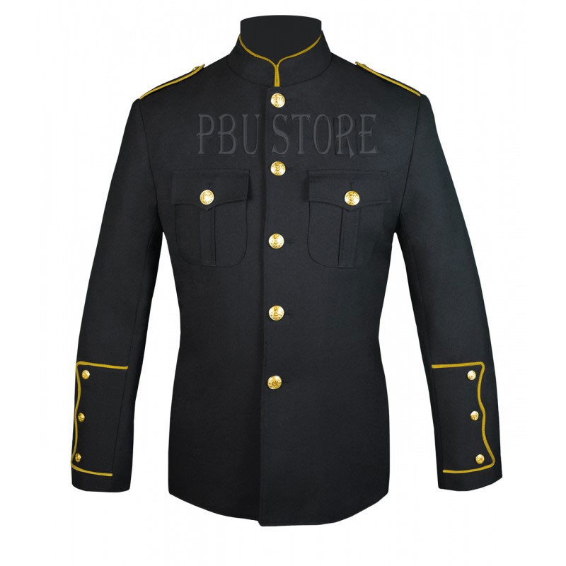 Black High Collar Police Honor Guard Uniform Jacket with Gold Buttons