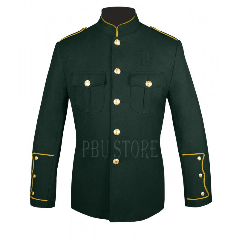 Dark Green High Collar Police Honor Guard Uniform Jacket with Gold Buttons
