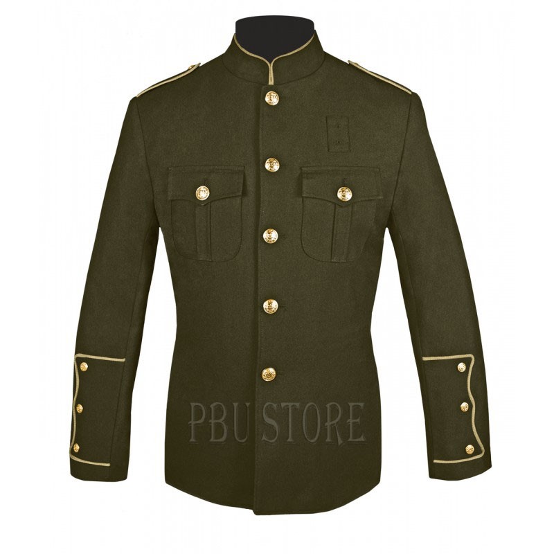Olive High Collar Police Honor Guard Uniform Jacket with Gold Buttons