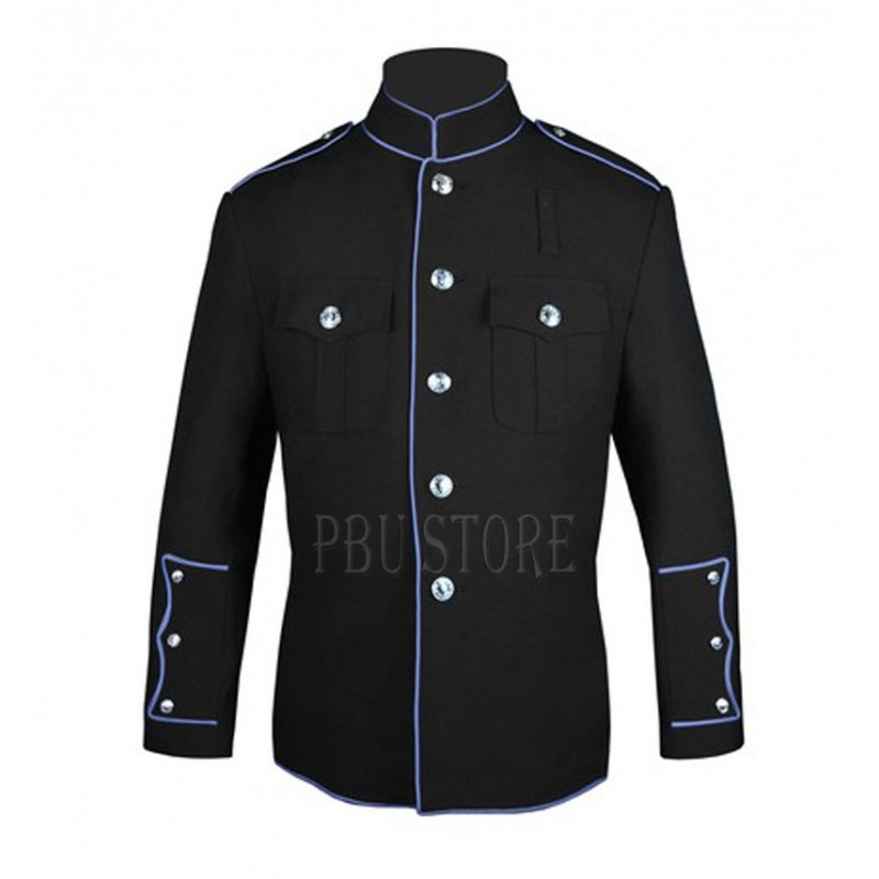 Black High Collar Police Honor Guard Uniform Jacket with Gold Buttons