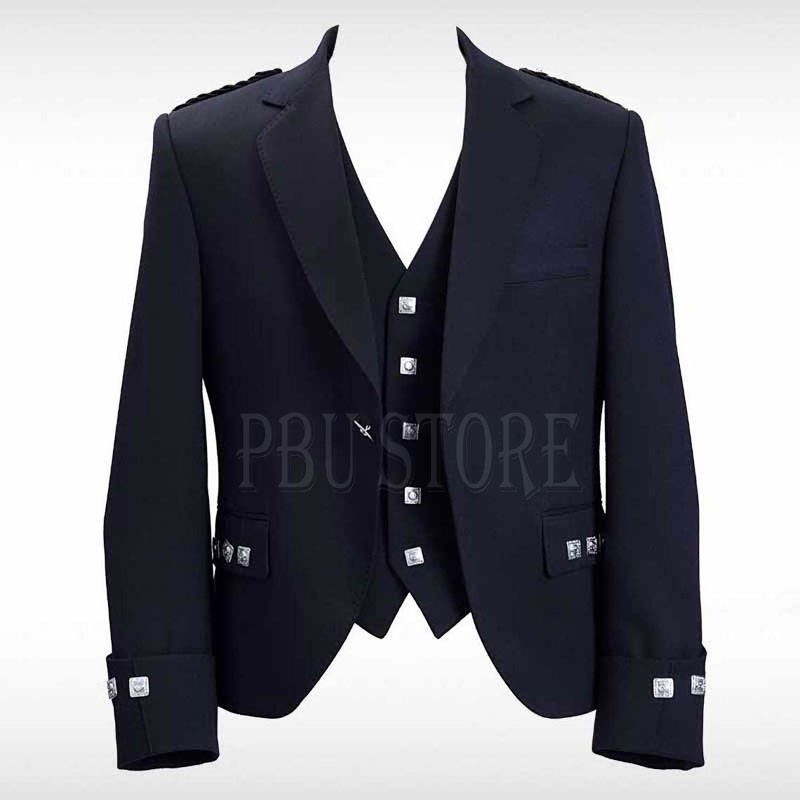 Navy Blue Heritage Argyll Kilt Jacket for Scottish Dress and Waistcoat