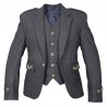 Premium Blazer Wool Grey Argyll Kilt Jacket and Waistcoat