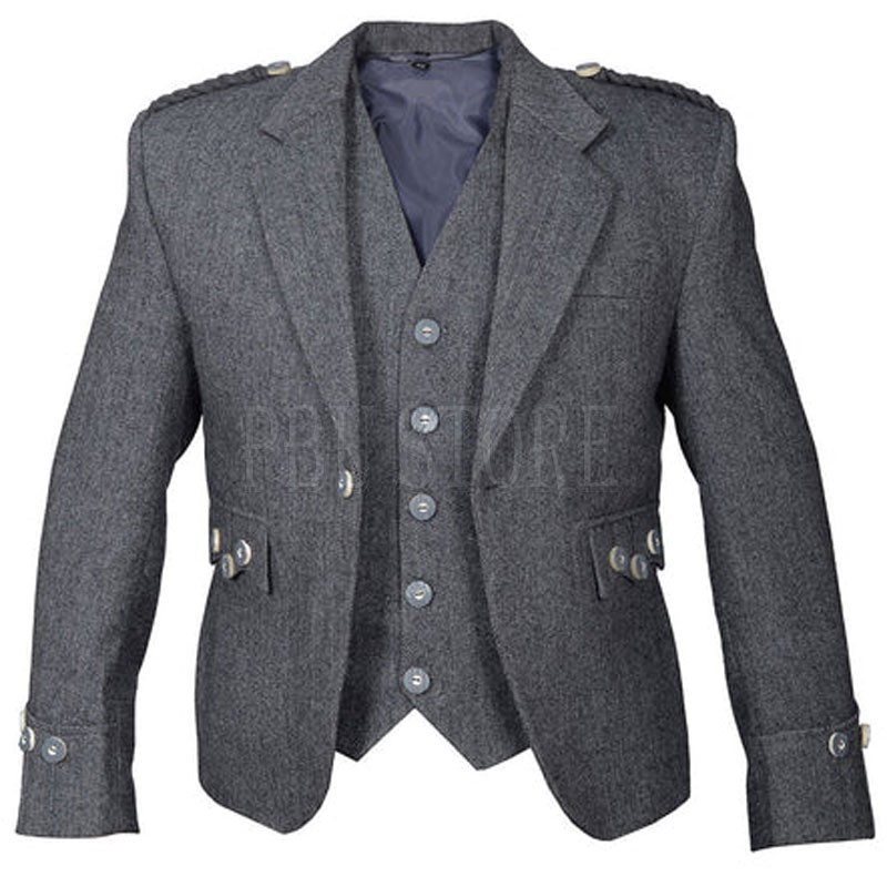 Premium Tweed Wool Grey Argyll Jacket and Waistcoat
