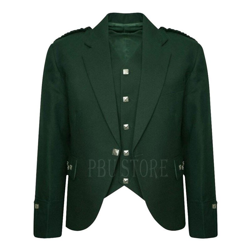 Green Traditional Crail Kilt Jacket for Scottish Bands with Waistcoat