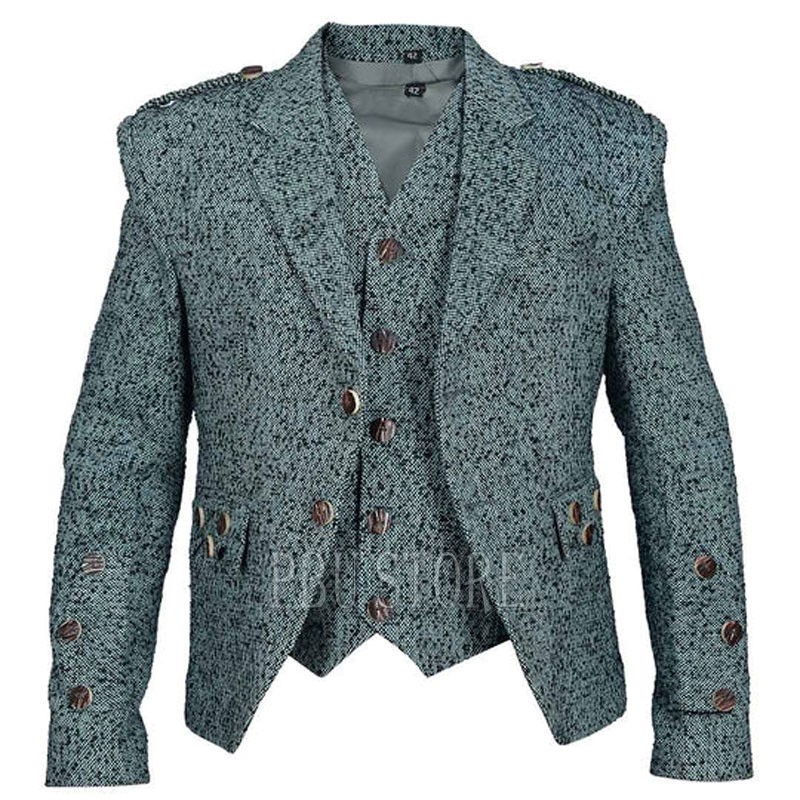 Green Elegant Scottish Heritage Wear Crail Kilt Jacket with Waistcoat