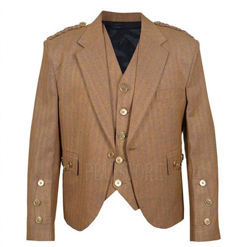 Tan Scottish Style Crail Formal Kilt Jacket and Waistcoat