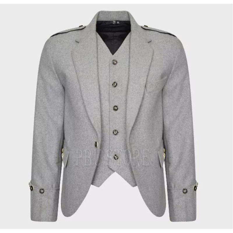 Light Grey Argyll Wedding Kilt Jacket with Waistcoat
