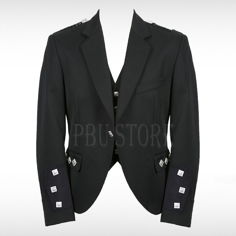 Authentic Black Crail Jacket for Weddings and Gatherings with Waistcoat