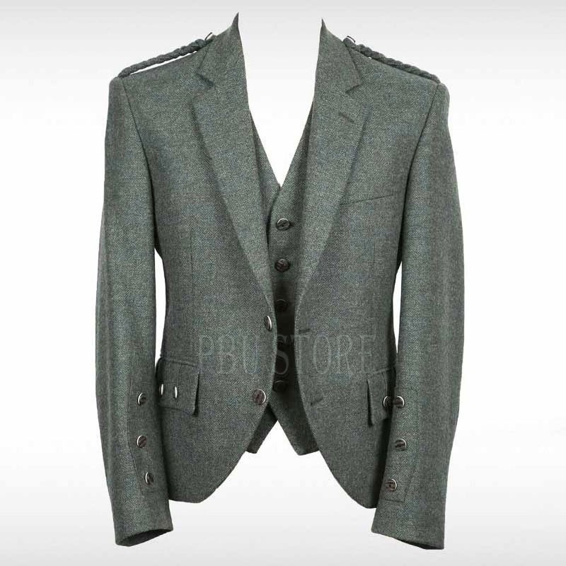 Dark Green Tweed Crail Heritage Kilt Jacket for Highland Events