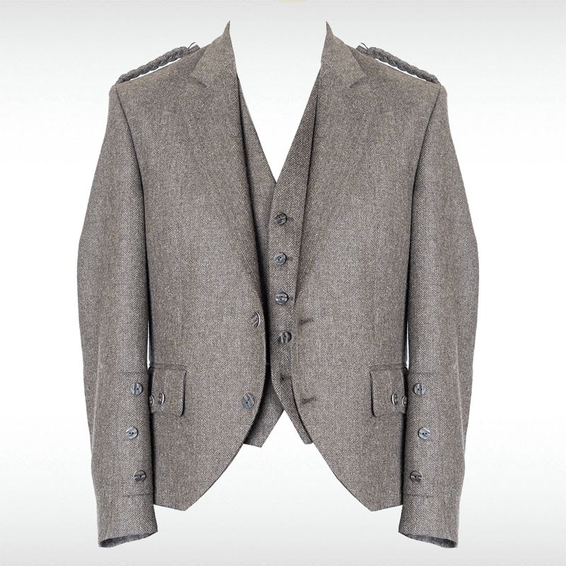Classic Scottish Attire Brown Tweed Crail Kilt Jacket and Waistcoat