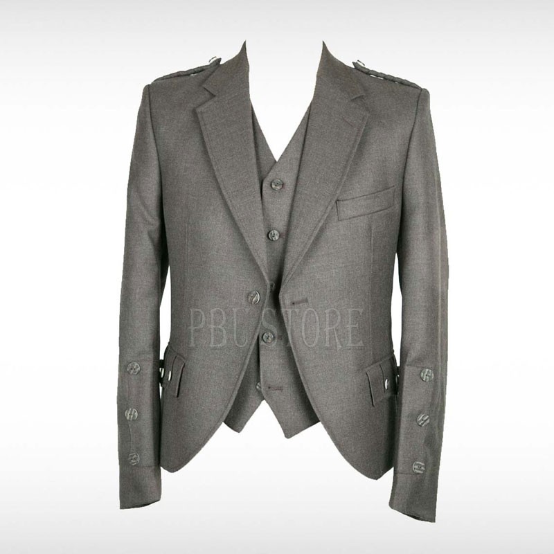 Graphite Crail Kilt Jacket Elegant Scottish Heritage Wear with Waistcoat