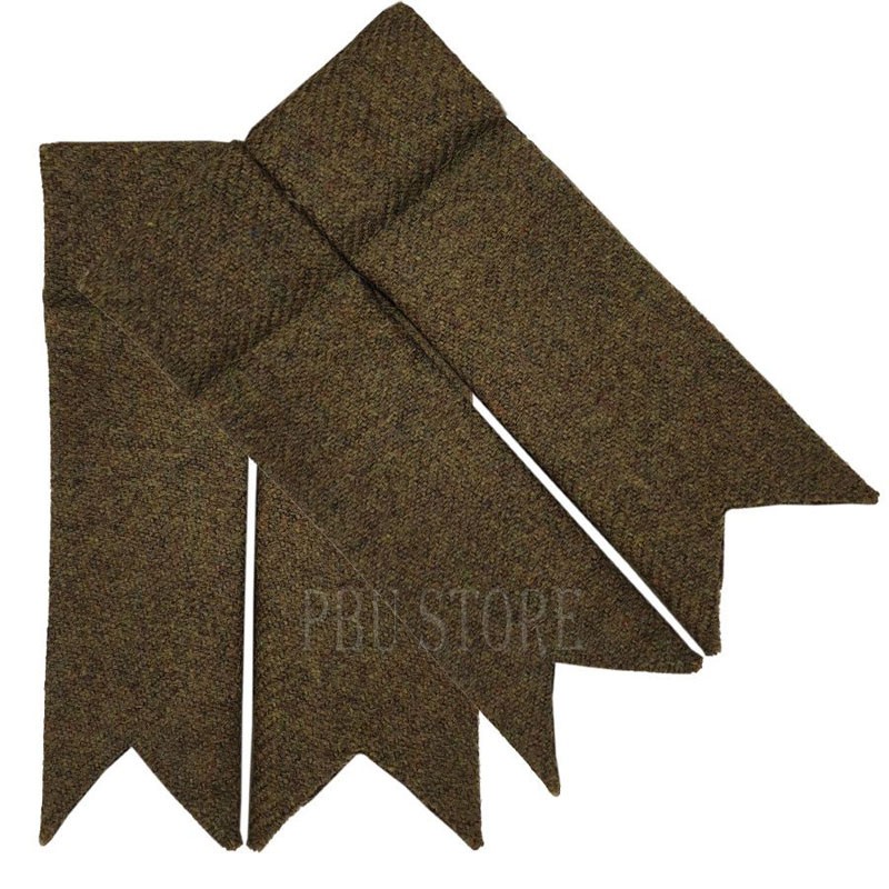 Premium Tweed Scottish Pipers Drummers Dark Olive Kilt Flashes
