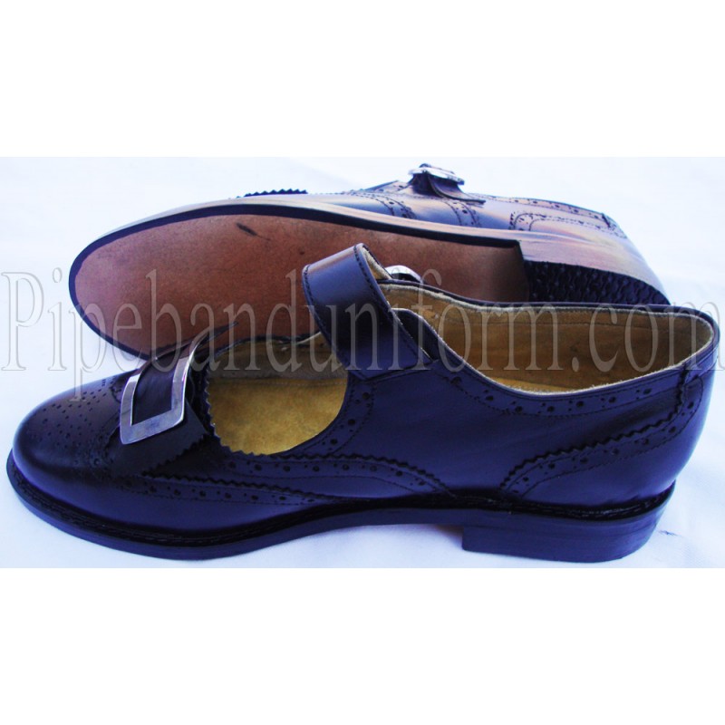 Traditional Drummer Black Leather Kilt Buckle Brogue Shoes