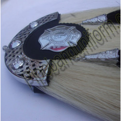 Firefighter Department Pipe Band Horse Hair Leather Sporran with Back Pouch and Chain Belts