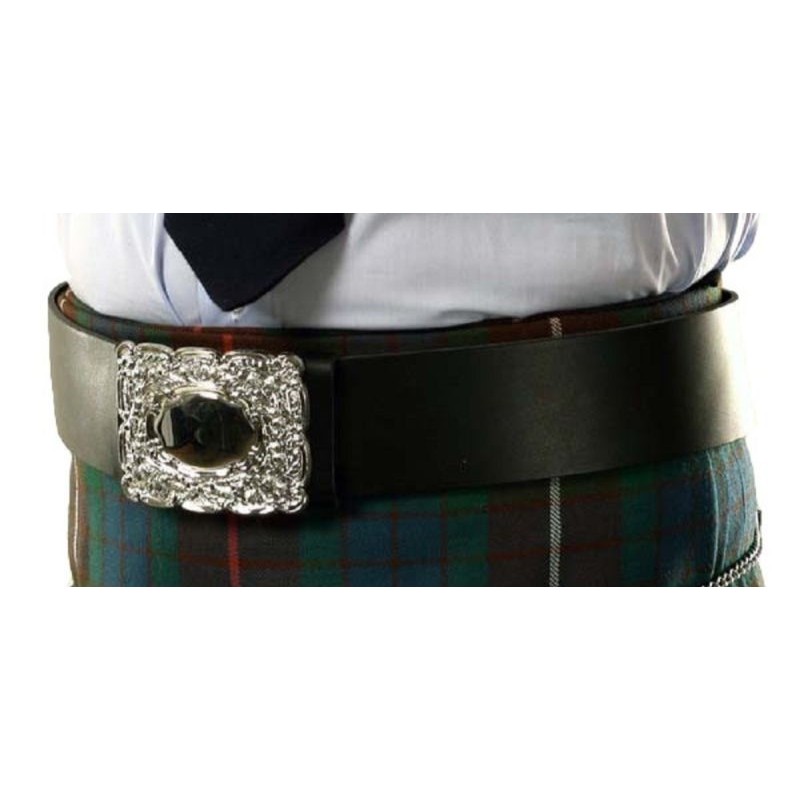 Black Leather Kilt Band Belt with Silver/Gold Buckles