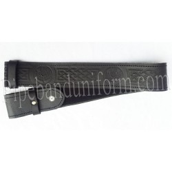Black Leather Embossed Thistle Kilt  Belt