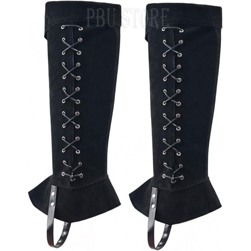 Medieval Black Faux Leather Long Spats / Gaiters