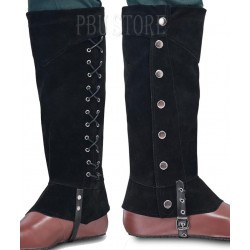 Medieval Black Faux Leather Long Spats / Gaiters