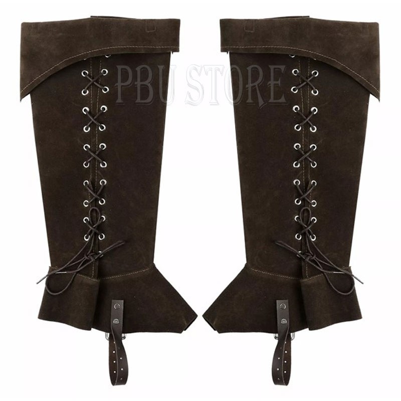 Medieval Boots Brown Frosted Leather Long Spats / Gaiters