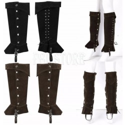 Medieval Boots Black Frosted Leather Long Spats / Gaiters
